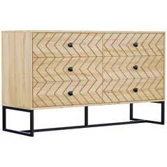HOMCOM Bedroom Chest of Drawers, 6 Drawer Dresser, Sideboard Cabinet with Zigzag Design and Metal Base, Storage Drawer Unit, 120x71cm, Natural - 1