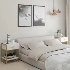 HOMCOM Bedside Table Set of 2, Modern Side Tables with Drawer and Shelf, Nightstands for Bedroom, White - 2