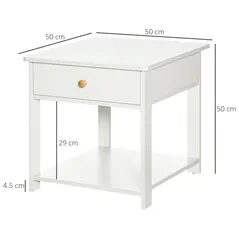 HOMCOM Bedside Table with Drawer and Bottom Shelf, Square Side End Table for Bedroom, Living Room, White, Set of 2 - 3