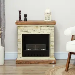 HOMCOM Bioethanol Fire Heater, with Brickwork-Effect Mantelpiece - Brown - 7