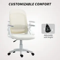 HOMCOM Breathable Mesh Office Chair, Ergonomic Swivel Computer Chair with Flip-up Armrests, Lumbar Back Support for Home/Office, White - 6