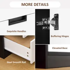 HOMCOM Bedroom Furniture Set, Wardrobe with Hanging Rod, 4 Drawer Chest of Drawers, 2 Bedside Tables with Storage, White and Black - 5