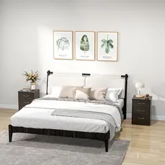 HOMCOM Bedside Cabinet with Drawer and Shelf, White Bedside Table for Bedroom, Living Room, Nightstand Side Table with Metal Rail Set of 2 - 9