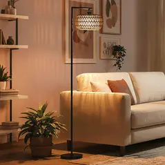 HOMCOM Boho Dimmable Floor Lamp - Black - 2