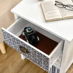 HOMCOM Bedside Table Set of 2 Chest of 3 Drawers Shabby Chic Nightstands with Metal Handle Sofa Side Table for Living Room, Bedroom,Purple - 8