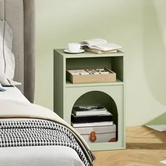 HOMCOM Bedside Table with 2 Open Compartments - Light Green - 7