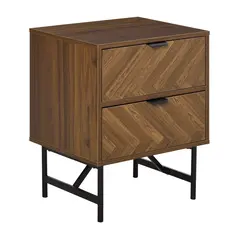 HOMCOM Bedside Table with Two Drawers, Side Cabinet Storage Unit with Metal Handles, Organisation Furniture for Living Room, Bedroom, Walnut Brown - 1