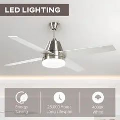 HOMCOM Ceiling Fan with LED Light, Flush Mount Ceiling Fan Lights with Reversible Blades, Remote, Silver and Black - 5