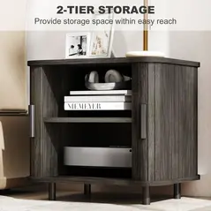 HOMCOM Bedside Table, Nordic Side Table with Roller Shutter Style Sliding Doors and Metal Legs for Bedroom, Living Room, Grey - 6