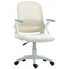 HOMCOM Breathable Mesh Office Chair, Ergonomic Swivel Computer Chair with Flip-up Armrests, Lumbar Back Support for Home/Office, White - 1