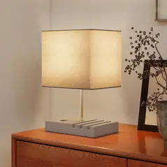 HOMCOM Bedside Lamp with USB A+C Charging Ports and 3 Phone Stands, Modern Table Lamp with Solid Wood Base and Fabric Shade for Bedroom Living Room Office, E27 Socket, Bulb Not Included, Grey - 7