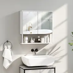 HOMCOM Bathroom Mirror Cabinet with Soft-Close Doors and Adjustable Shelf - White - 2
