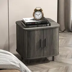 HOMCOM Bedside Table, Nordic Side Table with Roller Shutter Style Sliding Doors and Metal Legs for Bedroom, Living Room, Grey - 2