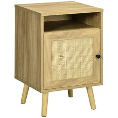 HOMCOM Bedside Table with Rattan Element, Side End Table with Shelf and Cupboard, 39cmx35cmx60cm, Natural - 1