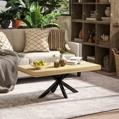 HOMCOM Bold Rustic Block Coffee Table - Wood-Effect - 7