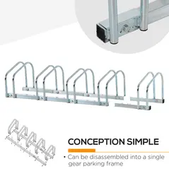HOMCOM Bike Stand Parking Rack Floor or Wall Mount Bicycle Cycle Storage Locking Stand (5 Racks, Silver) - 5