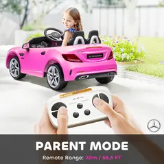 HOMCOM Benz SLC 300  Licensed 12V Kids Electric Ride On, with Music, Remote Control, LED Headlights, Horn, Pink - 5