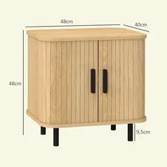 HOMCOM Bedside Table, Nordic Side Table with Roller Shutter Style Sliding Doors and Metal Legs for Bedroom, Living Room, Oak Tone - 3