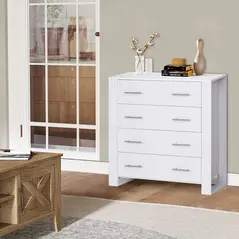 HOMCOM Chest Of 4 Drawers Storage Cabinet Bedroom Clothes w/Metal Handles Base Freestanding Unit Furnishing Living Room White - 4