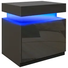 HOMCOM Black Bedside Table with LED Light, High Gloss Front Nightstand with 2 Drawers, for Living Room, Bedroom - 1