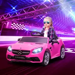HOMCOM Benz SLC 300  Licensed 12V Kids Electric Ride On, with Music, Remote Control, LED Headlights, Horn, Pink - 2