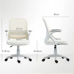 HOMCOM Breathable Mesh Office Chair, Ergonomic Swivel Computer Chair with Flip-up Armrests, Lumbar Back Support for Home/Office, White - 3