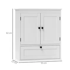 HOMCOM Bathroom Wall Cabinet with Adjustable Shelf and Recessed Doors, White - 3