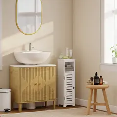 HOMCOM Bathroom Floor Cabinet, Bathroom Storage Unit with Louvered Door, Open Shelf, Adjustable Shelf, White, 22 x 20 x 75 cm - 9