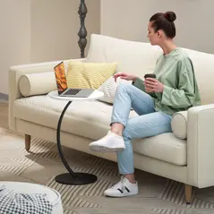 HOMCOM C Shaped Side Table, Round Bedside Table with Marble Effect Top, Modern Coffee Table Sofa End Table with Metal Frame for Living Room Bedroom Office, White - 7