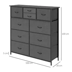 HOMCOM Bedroom Chest of Drawers, 10 Drawer Dresser with Foldable Fabric Drawers and Steel Frame, Black - 3