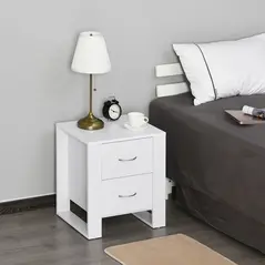 HOMCOM Bedside Table Set of 2 with 2 Drawers, Nightstands with Handles and Elevated Base, Side Tables for Bedroom, Living Room, White - 6