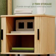 HOMCOM Bedside Table, Nordic Side Table with Roller Shutter Style Sliding Doors and Metal Legs for Bedroom, Living Room, Oak Tone - 6