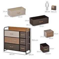 HOMCOM Chest of Drawers with 7 Foldable Drawers, 3-Tier Fabric Bedroom Dresser, Clothes Storage Unit for Bedroom, Living Room, Multi-Colored - 3