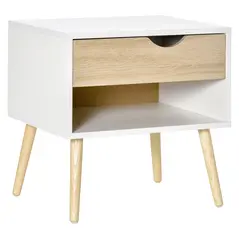HOMCOM Bedside Table with Drawer and Shelf, Modern Nightstand, End Table for Bedroom, Living Room, White - 1