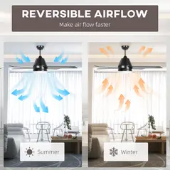 HOMCOM Ceiling Fan with LED Light, Flush Mount Ceiling Fan Lights with Reversible Blades, Remote, Black and Walnut Brown - 6