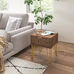 HOMCOM Bedside Table Set of 2 with Drawer, Wooden Nightstand, Modern Sofa Side Table with Gold Tone Metal Legs for Bedroom - 7