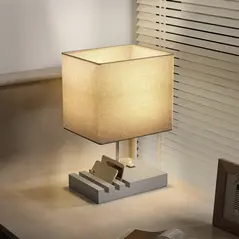 HOMCOM Bedside Lamp with USB A+C Charging Ports and 3 Phone Stands, Modern Table Lamp with Solid Wood Base and Fabric Shade for Bedroom Living Room Office, E27 Socket, Bulb Not Included, Grey - 9