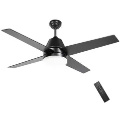 HOMCOM Ceiling Fan with LED Light, Flush Mount Ceiling Fan Lights with Reversible Blades, Remote, Black and Walnut Brown - 1