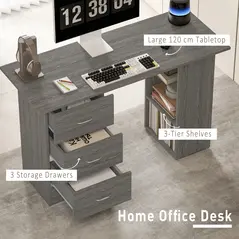 HOMCOM Computer Desk, Home Office Desk, Writing Table, PC Workstation with 3 Storage Shelves and 3 Drawers for Working, Study, 120 x 49 x 72 cm, Grey - 4