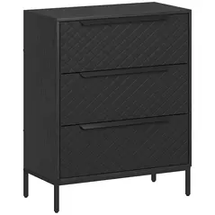 HOMCOM Chest of Drawers, Dresser with 3 Fabric Drawers and Aluminium Handles - Black - 1