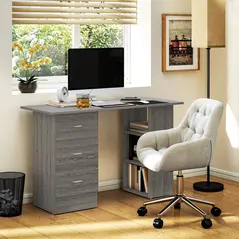 HOMCOM Computer Desk, Home Office Desk, Writing Table, PC Workstation with 3 Storage Shelves and 3 Drawers for Working, Study, 120 x 49 x 72 cm, Grey - 2