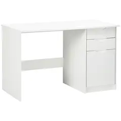 HOMCOM Computer Desk with Drawers, High Gloss Home Office Desk with Storage Cabinet, Study Workstation, 120 x 60cm, White - 1