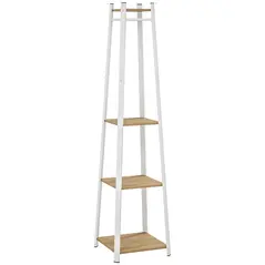 HOMCOM Compact Freestanding Coat Rack -  White/Oak - 1