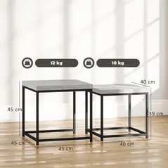 HOMCOM Coffee Table Set of 2, Nest of Tables with 3.5cm Thick Tabletop, Grey - 3