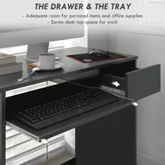 HOMCOM Compact Computer Desk with Keyboard Tray and Drawer, Study Desk, Writing Desk for Home Office, Grey - 4
