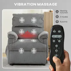 HOMCOM Corduroy Electric Massage Recliner - Grey - 4