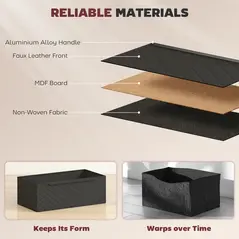 HOMCOM Chest of Drawers, Dresser with 3 Fabric Drawers and Aluminium Handles - Black - 5