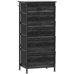 HOMCOM Chest of Five Fabric Drawers - Black - 1