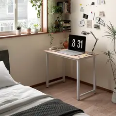 HOMCOM Computer Desk, Writing Table, 100 x 60 x 76cm Workstation for Home Office, Study with Metal Frame, Simple Assembly, White - 2