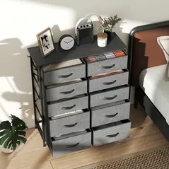 HOMCOM Chest of Ten Fabric Drawers - Charcoal Grey - 8